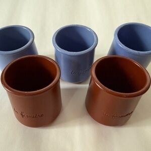 Set of 5 Ceramic yogurt Cups in Blue and Brown